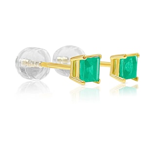 Natural Emerald Stud Earrings in 18k solid gold, Emerald Cut Emerald Stud Earring, Emerald Studs in 18k gold, May birthstone Stud earrings