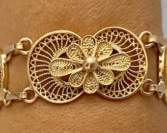 14k Gelbgold filigranes vintage Armband / 14k Gelbgold filigranes vintage Armband / antikes filigranes Armband / Vintage Goldblumenarmband / 14k Goldfiligranarmband / Filigran