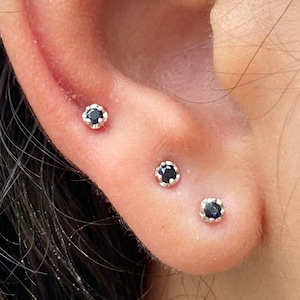 Tiny Black Sapphire Earrings / Tiny Black Studs in Sterling Silver / Jewelry Gift for girlfriend / Natural Black Sapphire Small Stud Earring