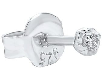 Petit clou d'oreille unique en diamant naturel / Clou d'oreille en diamant véritable de 2,5 mm en argent sterling 925 plaqué or blanc 14 carats (cadeau)
