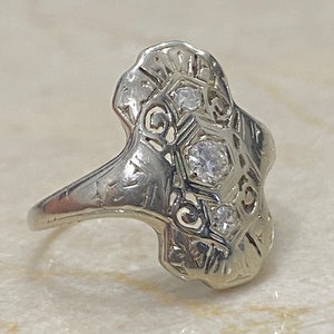 Antique Edwardian Platinum and Diamond Ring/ Antique Edwardian Carved Platinum Ring/ Platinum Vintage Ring (hypoallergenic)