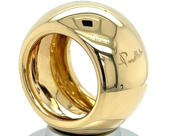 Vintage Pomellato Signed 15MM Wide Band Ring in 18K Yellow Gold | Size 6 | Curved Thick Pomellato Wide Frame Band Ring in 18K