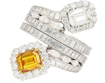 GIA Certified 3.81 Carat TW Detachable Toi Et Moi Ring in 18K White Gold | Fancy Orange and White Diamond 2-Piece Toi Et Moi Engagement Ring