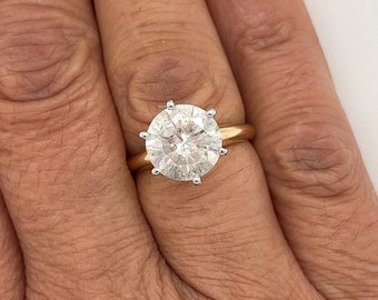 Natural 3.51 Carat Round Cut Diamond Solitaire Engagement Ring, 3.5 Carat Genuine Natural Diamond Ring in Two Tone 14K Gold 6-Prong Ring