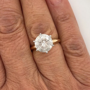 Natural 3.51 Carat Round Cut Diamond Solitaire Engagement Ring, 3.5 Carat Genuine Natural Diamond Ring in Two Tone 14K Gold 6-Prong Ring