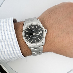Vintage Rolex Black Dial Oyster Perpetual Date 34mm Ref 15210 Stainless Steel Unisex Watch