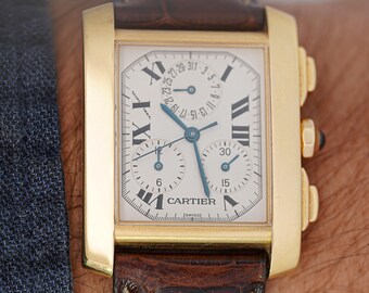 Cartier Tank Francaise Chronograph Xl in 18K Yellow Gold Case and Brown Alligator Leather Strap Quartz Watch with Box and Papers