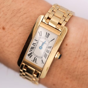 Vintage Cartier 20mm Tank Americaine 18k Yellow Gold Ladies Quartz Watch Ref. 2482 With Box and Papers