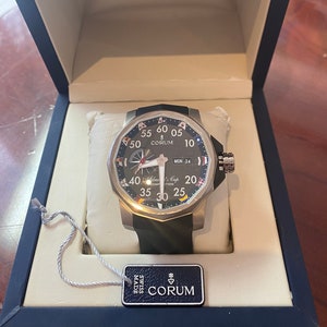 Corum Admiral&#39;s Cup Competition 48mm Automatic Black Dial Watch, Corum Men&#39;s Admirals Cup Watch, Rubber Strap Corum Admirals Cup Watch