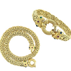 14K Gelbgold Byzantiner Goldkette Armband und Halskette Set | Byzantiner Kette Schmuck Set in 14K Echtgold