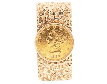 14K Gold Money Clip / U.S. Mint Gold Coin Money Clip in 14K Gold Setting/ 1897 20-Dollar Lady Liberty Coin Clip Pin / 22k Gold Money Clip