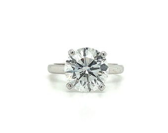 Anello di fidanzamento solitario in oro bianco 14 carati con diamante CVD rotondo da 4,39 carati certificato IGI / colore E/purezza VS1/taglio ideale