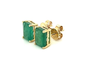 4.7 Carat TW Natural Emerald Cut Emerald Cut Earrings | Natural Green Emerald Stud Earrings in 14K Solid Yellow Gold | 9.06 x 6.60 MM