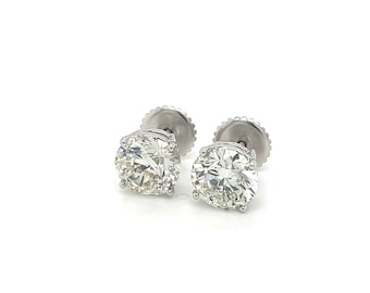 6 Carat Total Lab Grown Diamond Stud Earrings in 14k White Gold Screw Back Closure | 9mm 6CT TW. Lab Diamond CVD  Round Diamond Studs