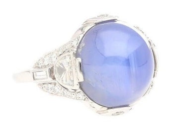 GRS Certified 18.29 Carat No Heat Sri Lanka Pastel Blue Star Sapphire Ring / Diamond and Sapphire Ring / Cocktail Ring / Natural Sapphire