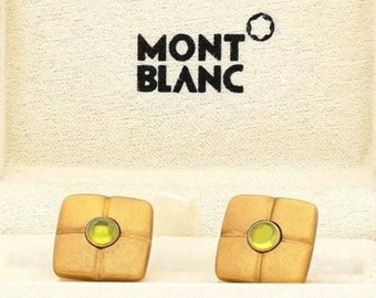 Vintage Gold Cufflinks Signed Mont Blanc Peridot Mother-of-Pearl / Groomsman Gold Cufflinks / Custom Engraved Cufflinks / Wedding Gift