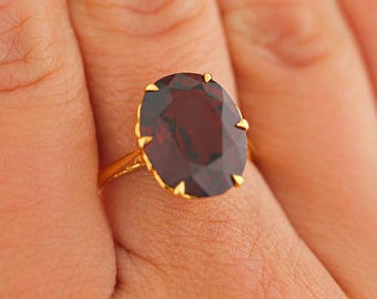 GIA 8.89 Carat Oval Pyrope Almandine Garnet Six Prong 18K Yellow Gold Solitaire