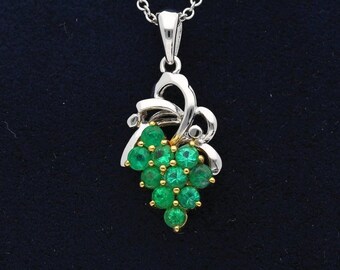 Grapevine Motif Emerald and Diamond Pendant Necklace in 18K Gold