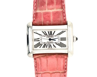 Vintage Cartier Divan 2612 Ladies Wrist Watch, Cartier Vintage Divan Womens watch with Pink Leather Strap, Cartier Vintage Womens Watch