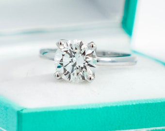 Anel solitário de diamante natural de 2,18 quilates certificado pela GIA, diamante J/I1 de corte redondo de 2 quilates em ouro branco 14k em anel de noivado clássico de 4 pontas