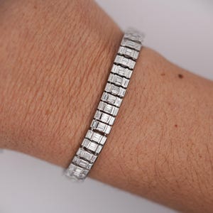 16 Baguette Cut Natural Diamond 18K White Gold Multi-Link Bracelet With Box Closure 7 Inches 7mm