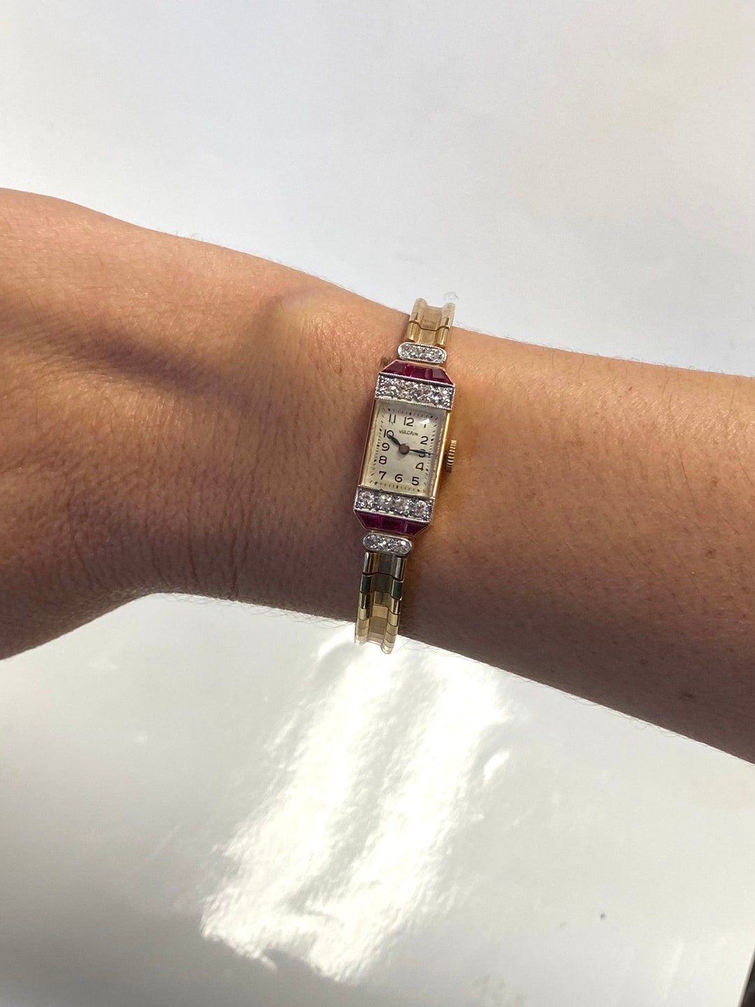 Vintage Vulcain Ladies Watch With Ruby and Diamond Bezel, Vulcain Women