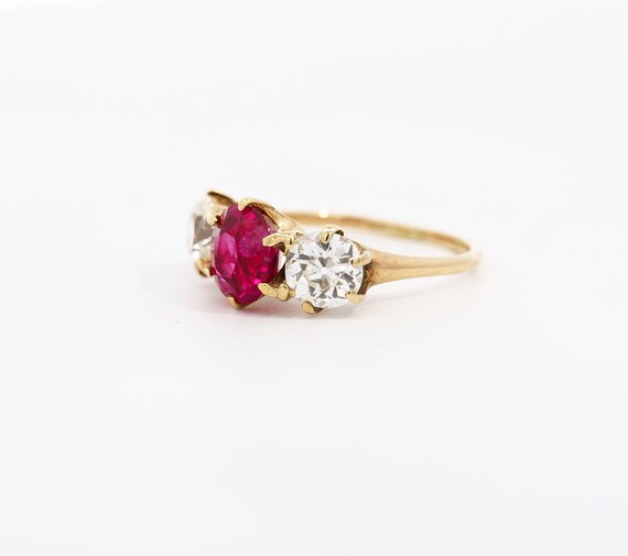 Antique 4 CTTW Red Spinel and Old Mine Diamond Th… - image 6