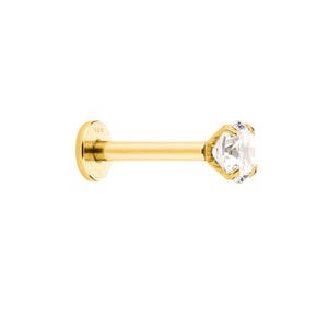2.5mm Tiny Diamond in 14K Solid Yellow Gold Flat Screw Martini Single Hypoallergenic Cartilage Helix Tragus Stud Earring