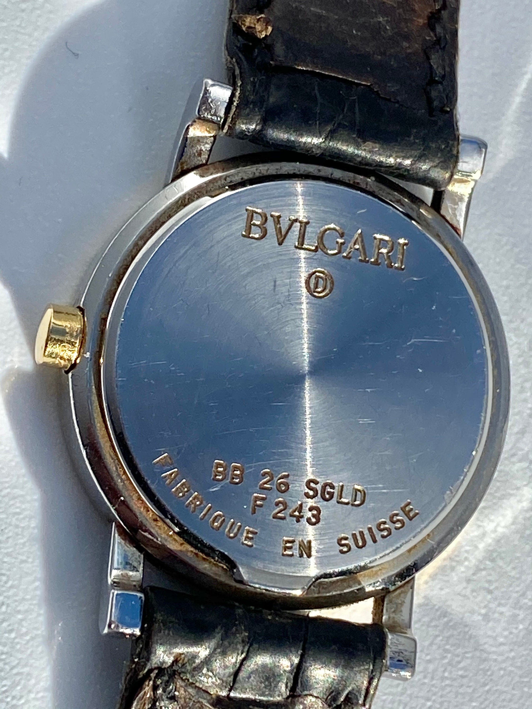 26mm Dial Bvlgari Watch in Black Leather Strap Authentic Bvlgari BB26 SGLD Unisex Wristwatch Bulgari Watch in 18k Gold and Stainless Steel Etsy