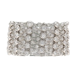 25 Carat Total Round Cut Natural Diamond Bezel Set Link Bracelet in 18K White Gold, Bezel Set Round Diamond Bracelet, Multi Strand Bracelet