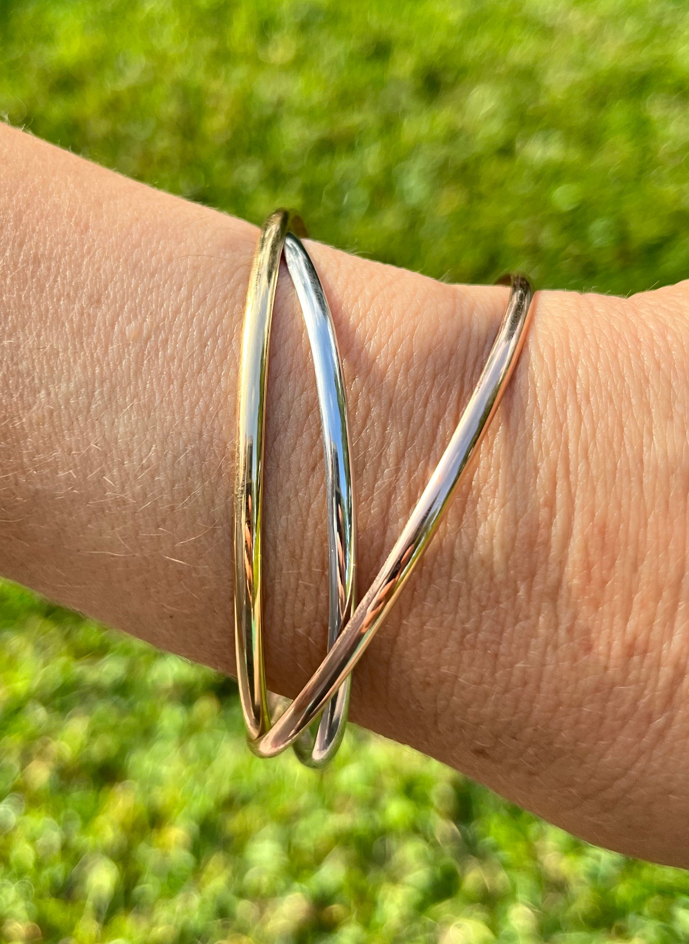 Set Di 3 Bracciali Rigidi Oro Per Donna - Cristalli E Design Acqua Aperti Impilabili