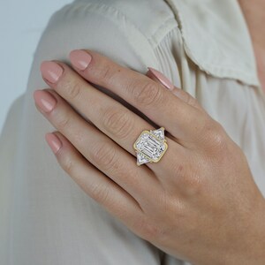 BOUCHERON Signed Ring With Bezel Set GIA Certified 2.09 Carat Emerald Cut E/SI1 Diamond and Trillion Side Stones image 7