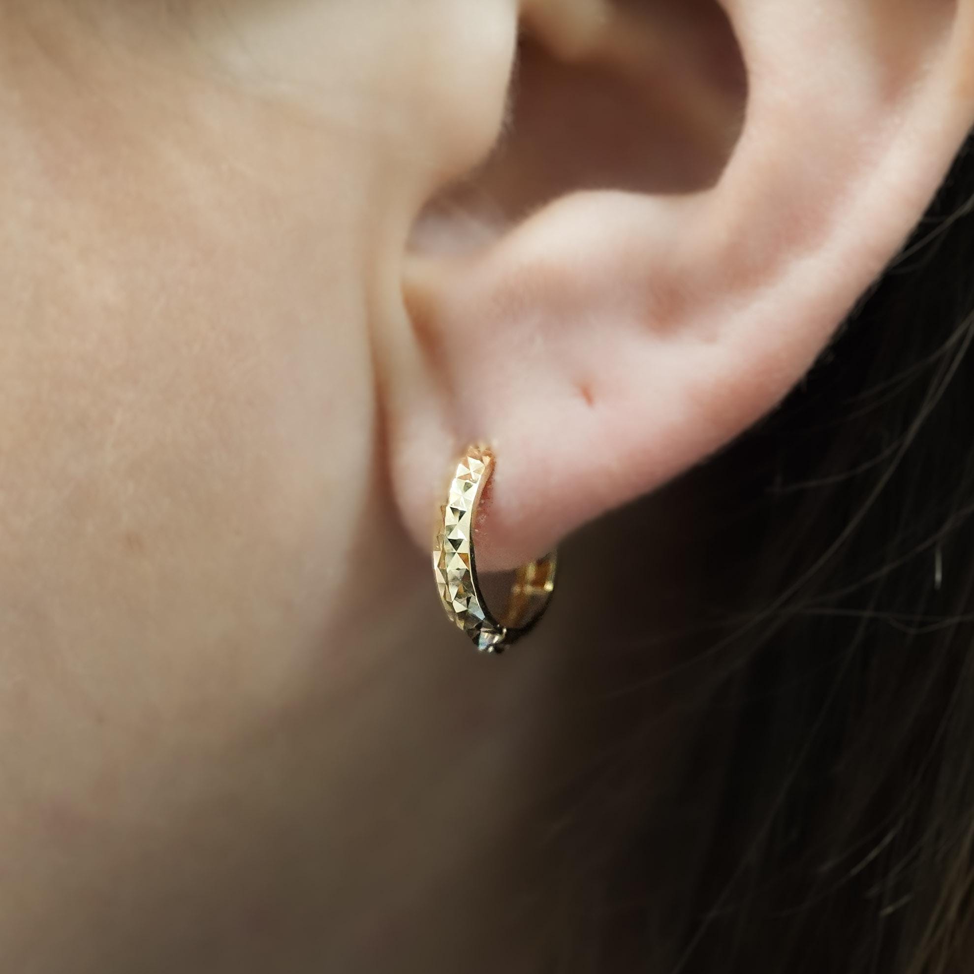 14K Solid Gold Diamond-Cut Huggie Hoop Earrings, SOLID 14K GOLD Huggie Hoop Earrings, Small Size Hoops for Women & Children, By TILO Jewelry
