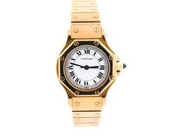 Vintage Cartier Santo Automatische 18K Gelbgold 25 mm Achteckiges Ziffernblatt Ref. 60045 Damenuhr