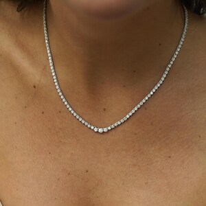 Natural 3.5 Carat Round Cut Diamond Cupcake Setting 18K White Gold Graduated Tennis Necklace
