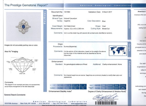 AGL Certified Burma No Heat Blue Sapphire and Old… - image 5