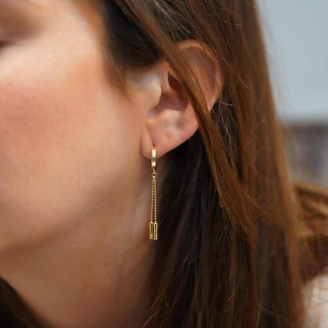 14K Gold Plated Huggie Hoop Earrings For Women - Hypoallergenic Paperclip Chain Design Drop Dangle Earrings