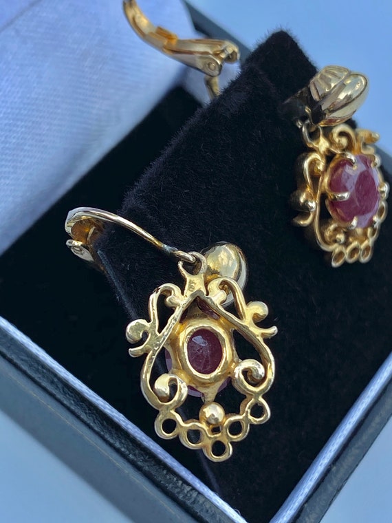 1970 Retro - Art Deco Clip on Ruby Earrings in Vi… - image 7