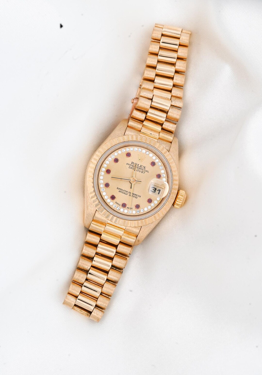 Sale! Rolex Ladies Ruby 18k Datejust Watch Rolex Lady Datejust 26mm 2 Tone 18k Ruby Diamond Bezel-Red  main image 3