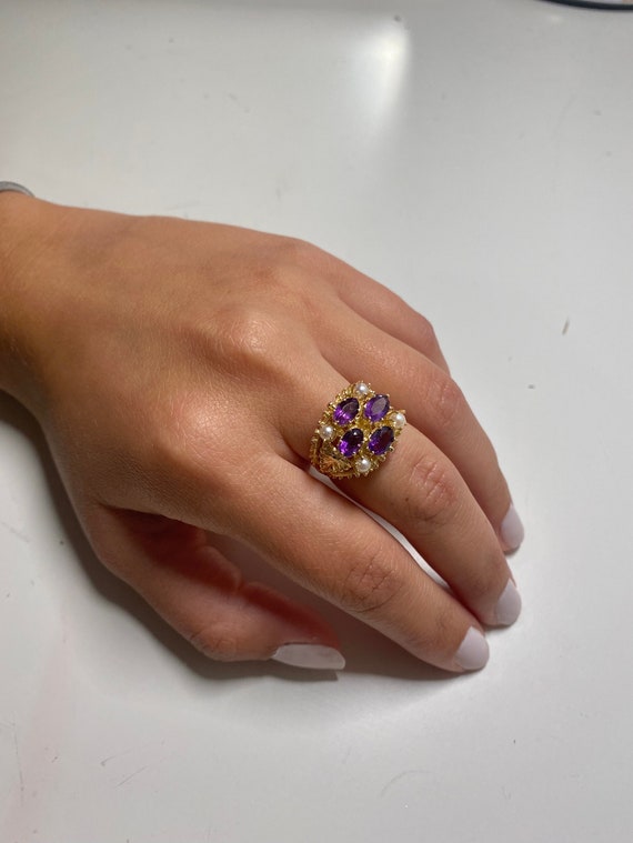 Vintage Purple Amethyst and Pearl Ring, Victorian 