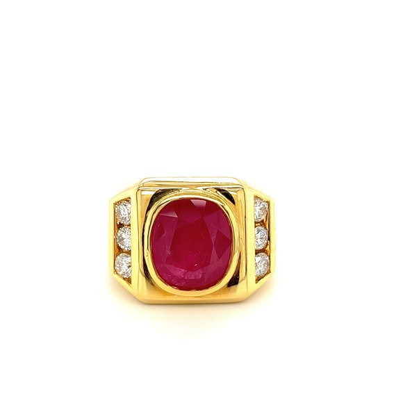 Vintage Ruby Mens Ring, 14k Yellow Gold Ruby and D