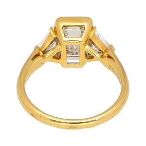 BOUCHERON Signed Ring With Bezel Set GIA Certified 2.09 Carat Emerald Cut E/SI1 Diamond and Trillion Side Stones image 5