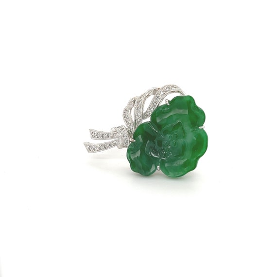 Untreated Jade and Diamond Flower Grapevine Brooch/Pendant, Jade GrapeVine Pendant/Brooch, Natural Jade and Diamond Brooch in 18k white gold