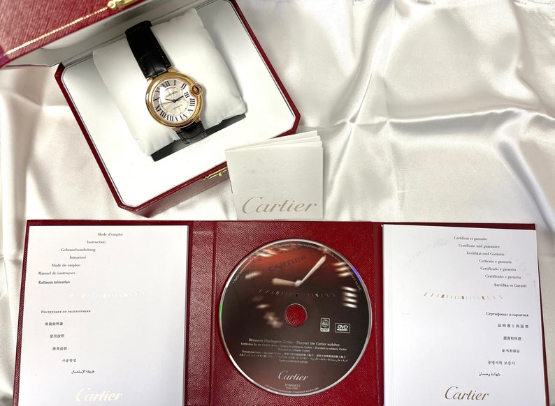 Cartier Ballon Bleu 36mm Automatic 3003 in Leather Strap With Box & Papers, Unisex Cartier 18K Yellow Gold Ballon Watch Round White Dial image 9