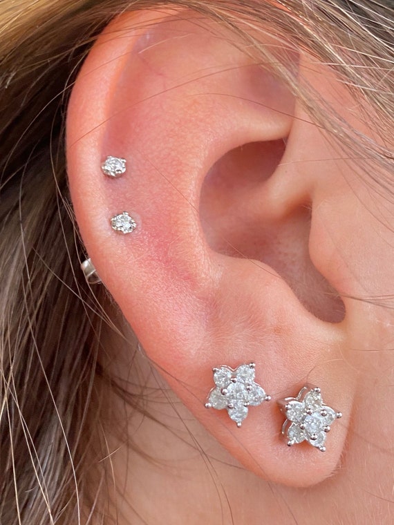 Dazzle Flower Stud Earring- 14K Gold