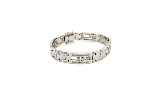 Mens Floating Natural Diamond 14K White Gold Link Bracelet Mens