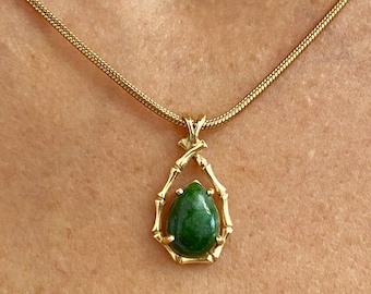 Natural Jade pendant in 14k yellow gold / Drop shape Jade pendant / Natural Jade pendant / Dainty Jade Necklace / Natural Jade Necklace