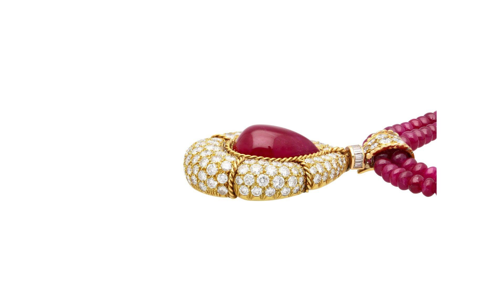 22.41 Carat Cabochon Cut Ruby and Diamond Pendant With Ruby