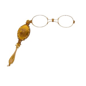 Vintage Retro Ära Lorgnette Brille mit 14K Gelbgold Fall | Original Retro Französisch Antik Lorgnette