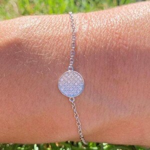Diamond Charm Bracelet in 18k White Gold Chain / Natural Diamond Friendship Bracelet / Bridesmaid Gold Bracelet / Disc Charm Bracelet